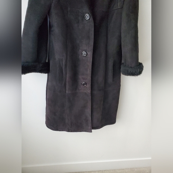 Vintage Black Leather Attic Shearling sheepskin Coat - Picture 4 of 16